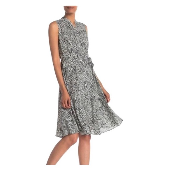 Nannette Nannette Lepore Black and Off-White Leopard Belted A-Line Dress Size 2 - Picture 2 of 8